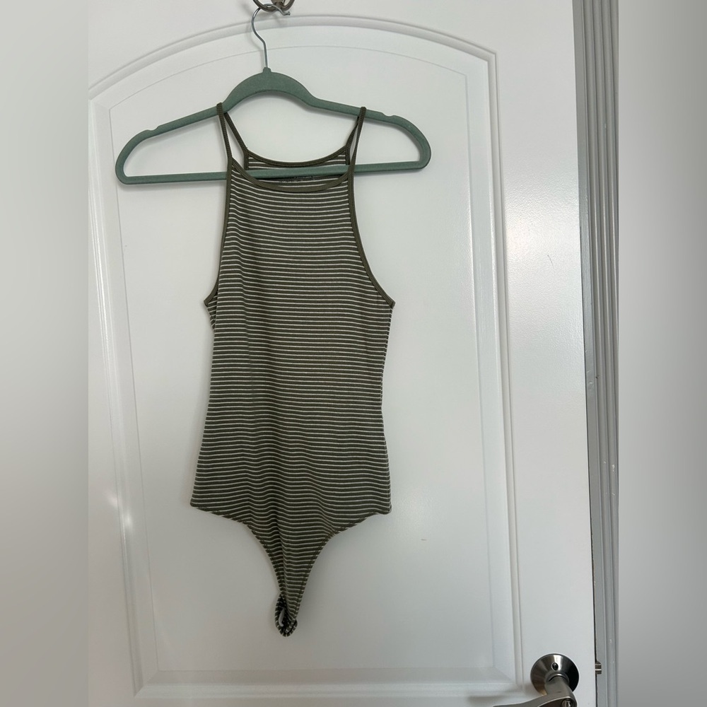 Abercrombie & Fitch Soft A&F Green and White Striped Bodysuit size large